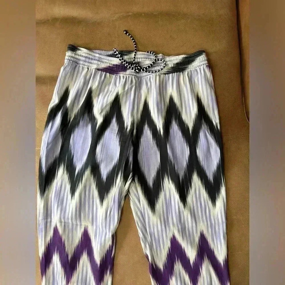 CALYPSO BY ST BARTH LIGHTWEIGHT SILK BLEND IKAT DRAWSTRING COVERUP JOGGERS SMALL - Picture 2 of 12